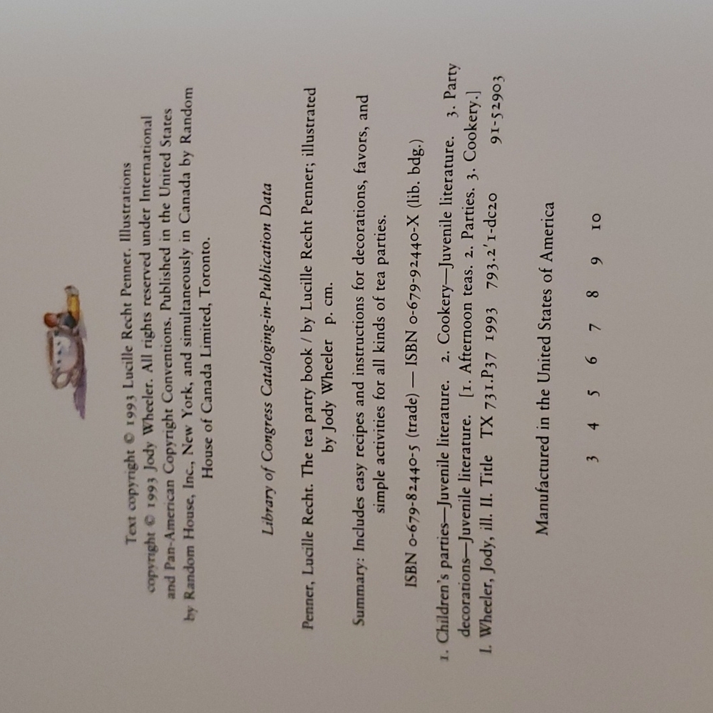 1993, The Tea Party Book - Hardcover with Dust Jacket - Picture 6 of 12